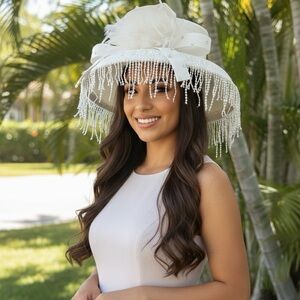 Elegant White vintage Beaded Women's Hat